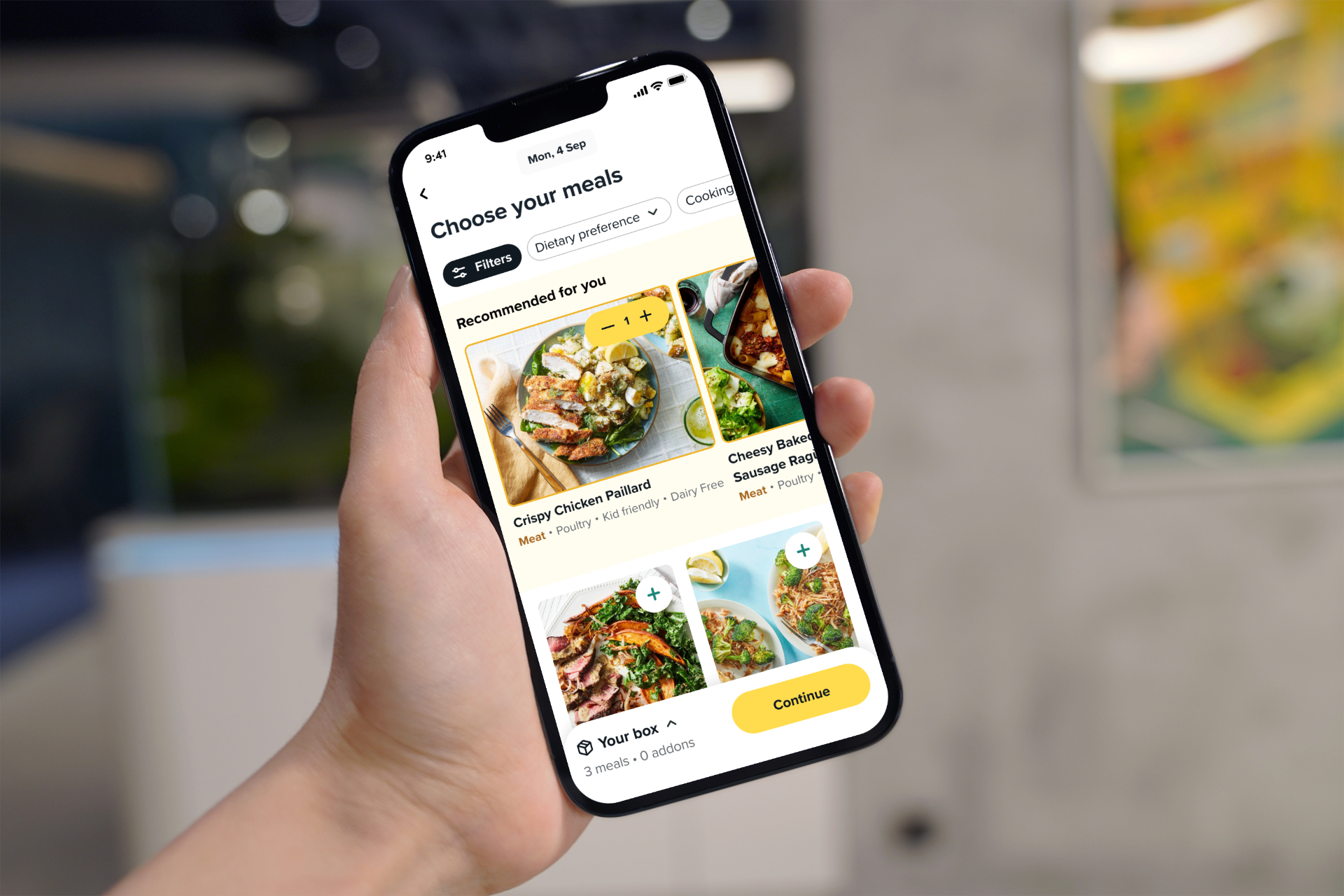 Marley Spoon mobile meal selection screen with recommended recipes